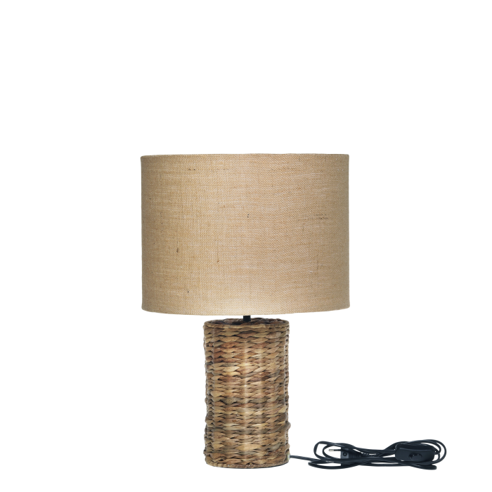 Table Lamp With Foot In Braided Hyacinth & Linen Lamp Shade