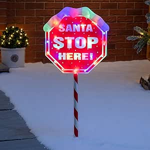 100CM SANTA STOP SIGN WITH MULTICOLOUR LIGHTS