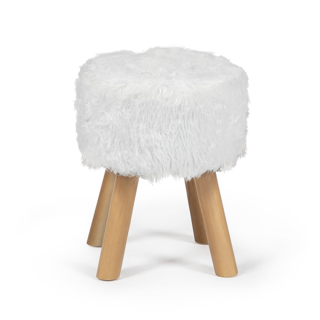 Shaggy White Stool