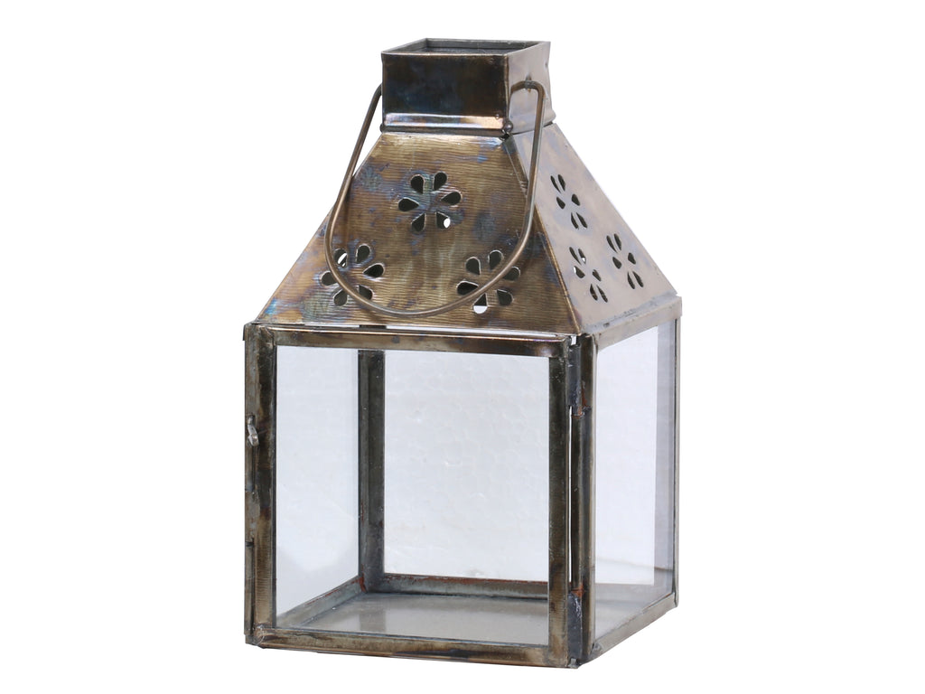 Antique Brass Lantern with Floral Pattern