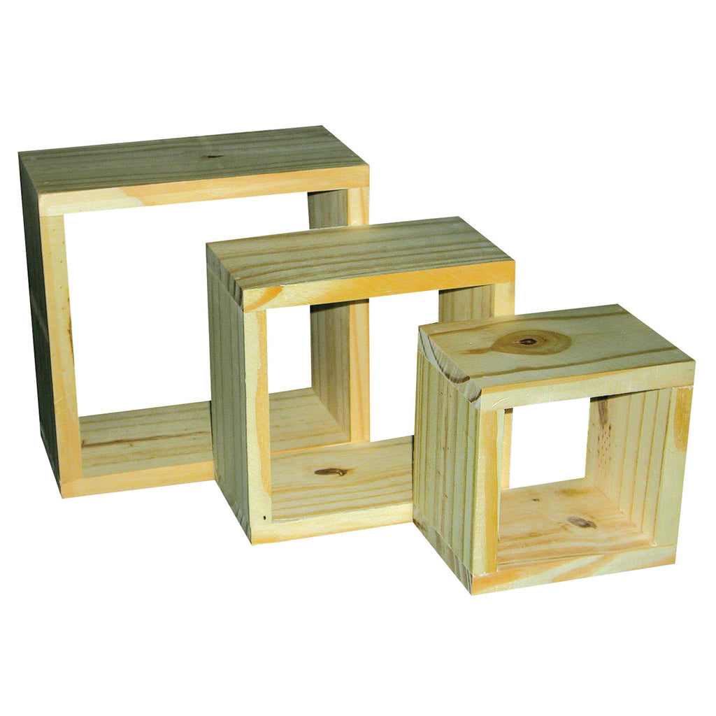 Core Natural Wood Set of 3 Wall Cubes