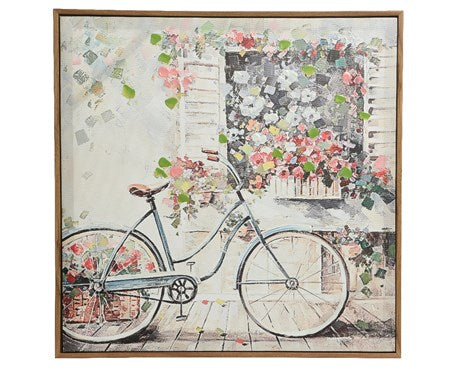 Hand Painted Bicycle & Flowers Canvas 60x60cm