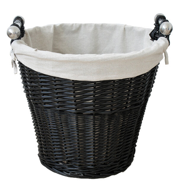 Round Black Wicker Basket With Liner and Handles