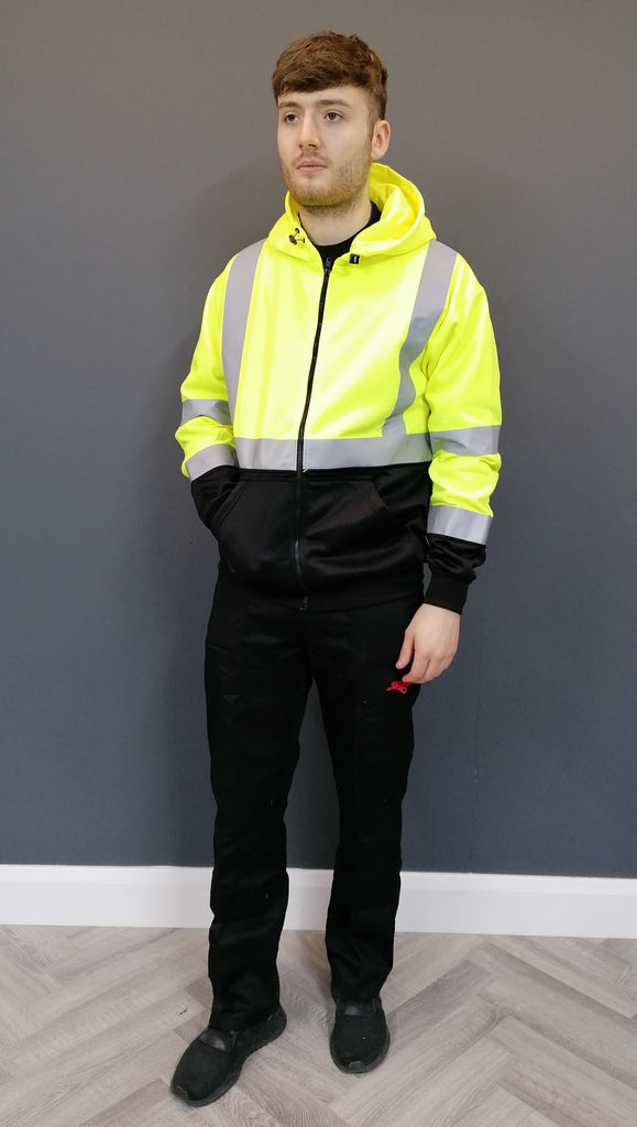 Yellow/Black Hi Vis 2 tone zipped hoodie (4 sizes available)
